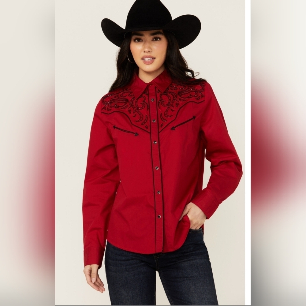 Rodeo Clothing Co Sequenced Embroidered Button Down Top Sz Small